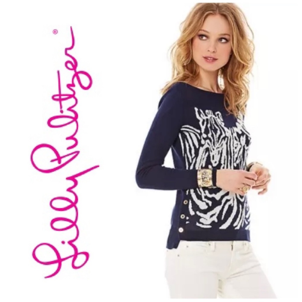 Lilly Pulitzer Navy Pattern light Sweater 100%cotton